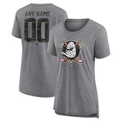 NHL,Custom Anaheim Ducks Women's Heritage Custom Tri-Blend T-Shirt - Gray