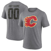 NHL,Custom Calgary Flames Heritage Custom Tri-Blend T-Shirt - Gray
