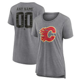NHL,Custom Calgary Flames Women's Heritage Custom Tri-Blend T-Shirt - Gray