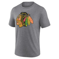 NHL,Custom Chicago Blackhawks Heritage Custom Tri-Blend T-Shirt - Gray