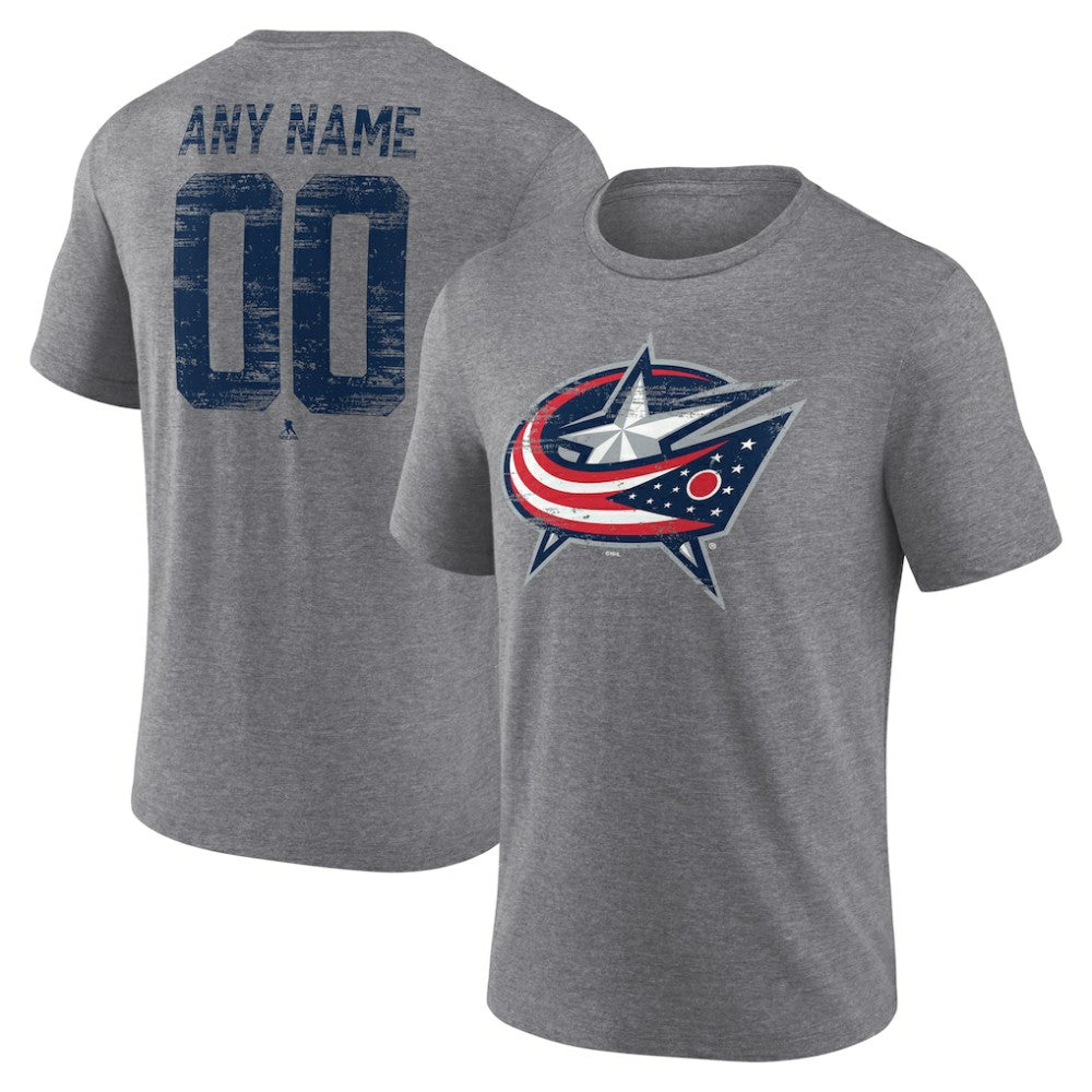 NHL,Custom Columbus Blue Jackets Heritage Custom Tri-Blend T-Shirt - Gray