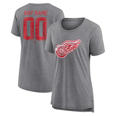 NHL,Custom Detroit Red Wings Women's Heritage Custom Tri-Blend T-Shirt - Gray