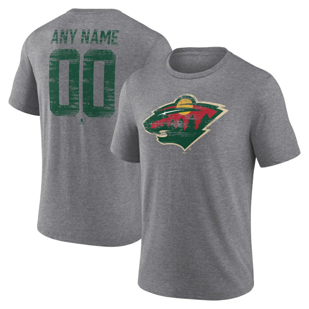 NHL,Custom Minnesota Wild Heritage Custom Tri-Blend T-Shirt - Gray