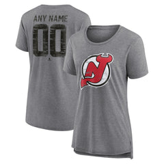 NHL,Custom New Jersey Devils Women's Heritage Custom Tri-Blend T-Shirt - Gray