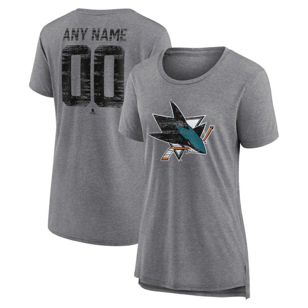 NHL,Custom San Jose Sharks Women's Heritage Custom Tri-Blend T-Shirt - Gray