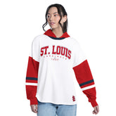 St. Louis Cardinals G-III 4Her by Carl Banks Women's Key Player Oversized Hooded Long Sleeve T-Shirt - White/Red T-shirts