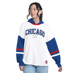 Chicago Cubs G-III 4Her by Carl Banks Women's Key Player Oversized Hooded Long Sleeve T-Shirt - White/Royal T-shirts