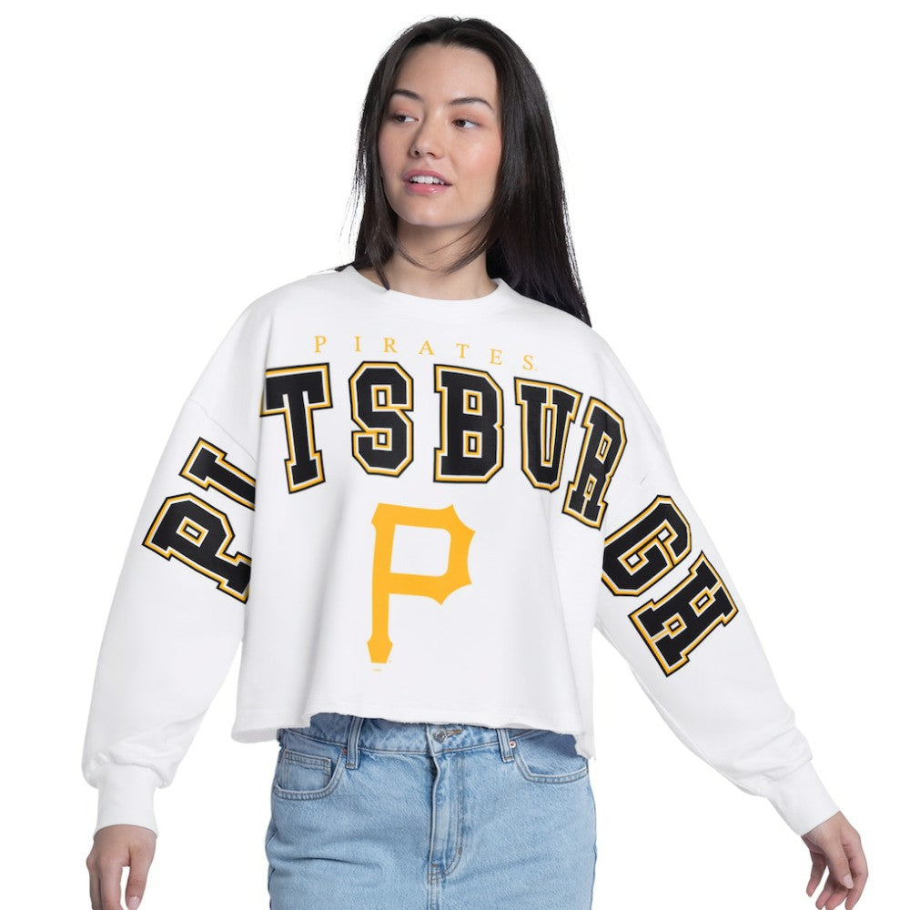 Pittsburgh Pirates G-III 4Her by Carl Banks Women's Bleachers Cropped Pullover Sweatshirt - White Pullover