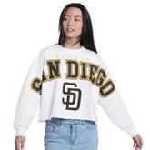 San Diego Padres G-III 4Her by Carl Banks Women's Bleachers Cropped Pullover Sweatshirt - White Pullover
