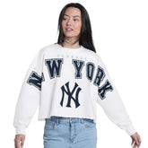 New York Yankees G-III 4Her by Carl Banks Women's Bleachers Cropped Pullover Sweatshirt - White Pullover
