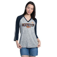 Houston Astros G-III 4Her by Carl Banks Women's Speed Training 3/4-Sleeve Rhinestone V-Neck T-Shirt - Navy/Heather Navy T-shirts