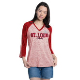 St. Louis Cardinals G-III 4Her by Carl Banks Women's Speed Training 3/4-Sleeve Rhinestone V-Neck T-Shirt - Red/Heather Red T-shirts