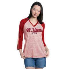 St. Louis Cardinals G-III 4Her by Carl Banks Women's Speed Training 3/4-Sleeve Rhinestone V-Neck T-Shirt - Red/Heather Red T-shirts