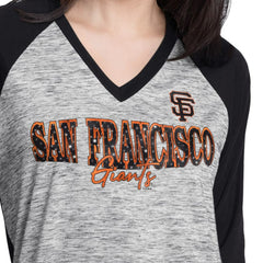 San Francisco Giants G-III 4Her by Carl Banks Women's Speed Training 3/4-Sleeve Rhinestone V-Neck T-Shirt - Black/Heather Black T-shirts
