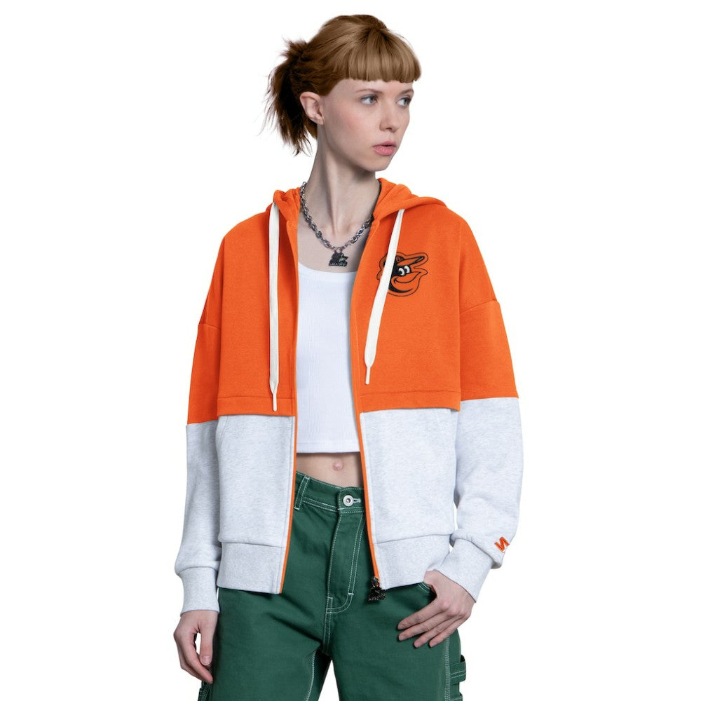Baltimore Orioles Starter Women's Wishbone Full-Zip Hoodie - Orange/Heather Gray Hoodies