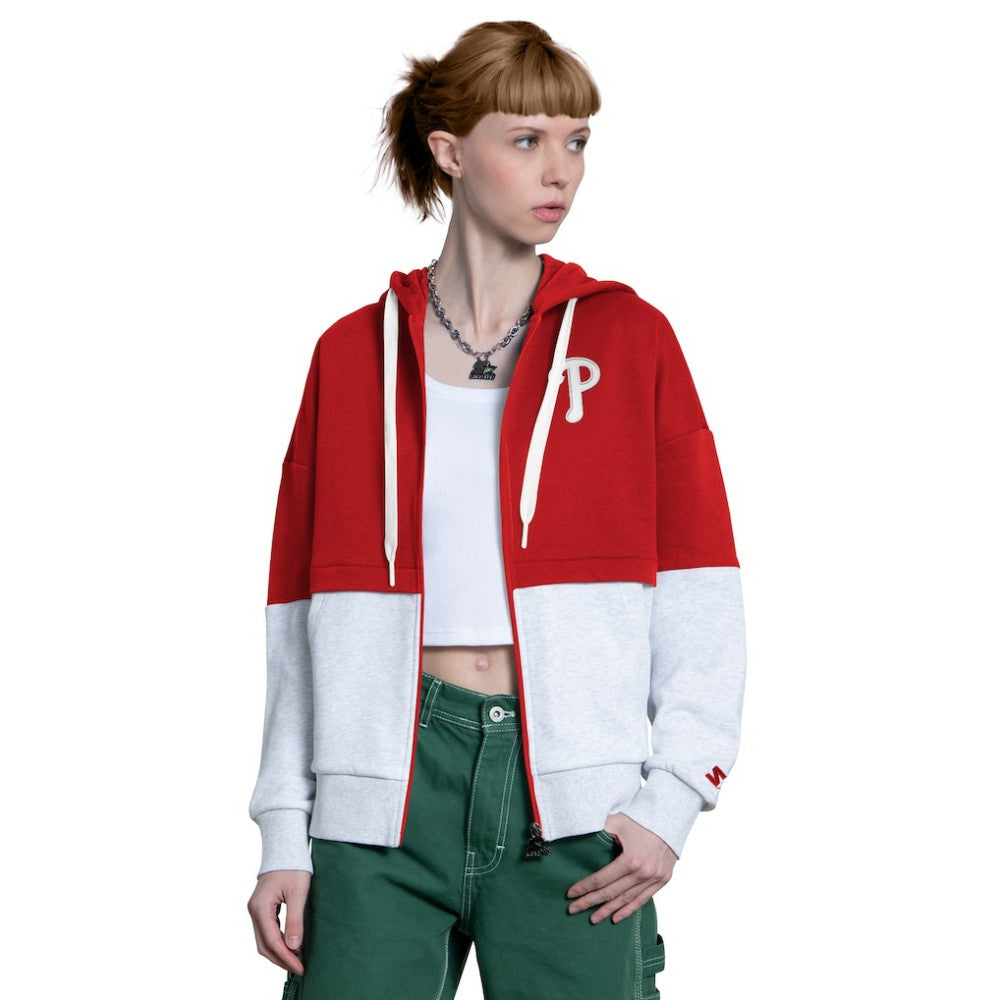 Philadelphia Phillies Starter Women's Wishbone Full-Zip Hoodie - Red/Heather Gray Hoodies