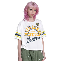 Milwaukee Brewers Starter Women's Cropped Hurry Up Offense T-Shirt - White T-shirts