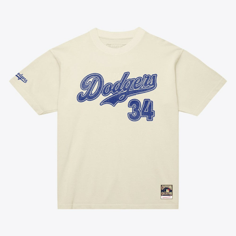 Fernando Valenzuela Los Angeles Dodgers Mitchell & Ness Cooperstown Collection Throwback Name & Number T-Shirt - Cream T-shirts
