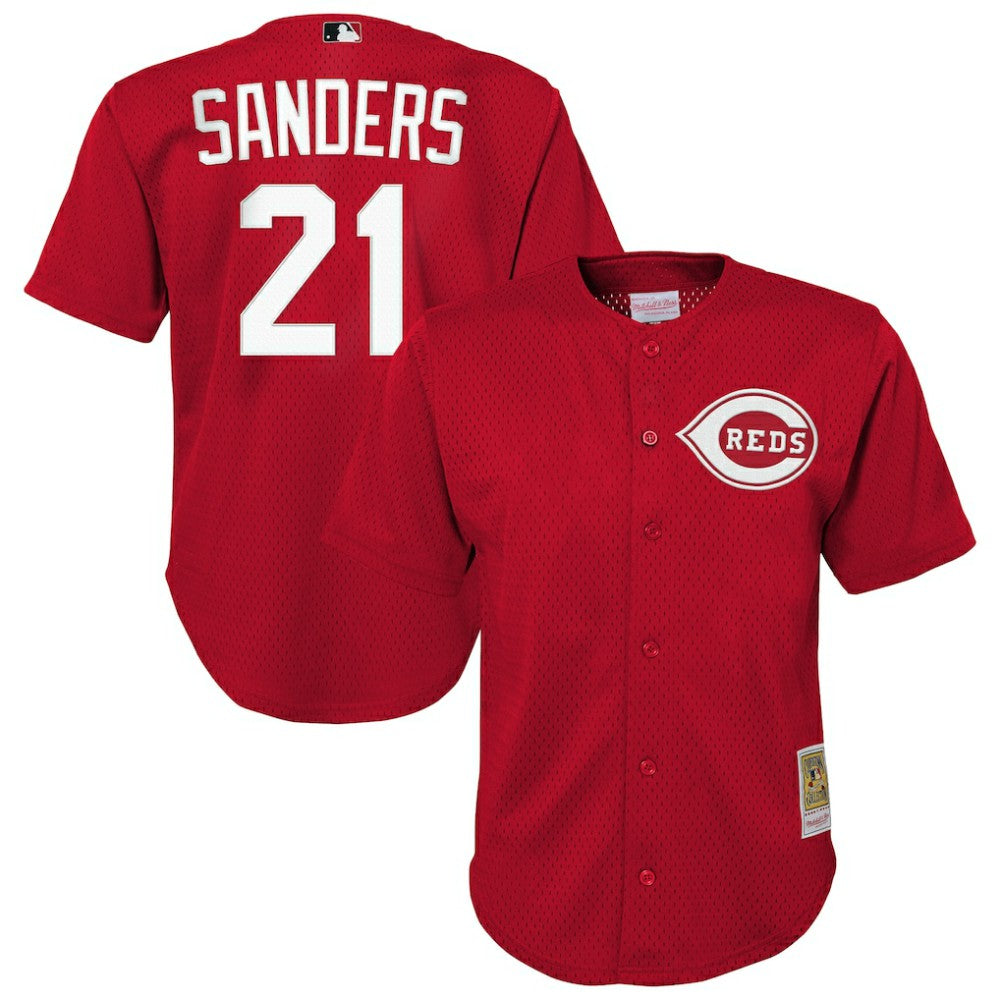 MLB Deion Sanders Cincinnati Reds Mitchell & Ness Youth Cooperstown Mesh Batting Practice Jersey - Red