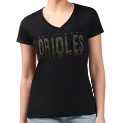 Baltimore Orioles G-III 4Her by Carl Banks Women's Metallic Drop Lightweight V-Neck T-Shirt - Black T-shirts