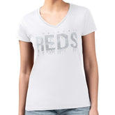 Cincinnati Reds G-III 4Her by Carl Banks Women's Metallic Drop Lightweight V-Neck T-Shirt - White T-shirts
