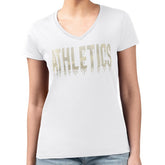 Athletics G-III 4Her by Carl Banks Women's Metallic Drop Lightweight V-Neck T-Shirt - White T-shirts