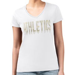 Athletics G-III 4Her by Carl Banks Women's Metallic Drop Lightweight V-Neck T-Shirt - White T-shirts