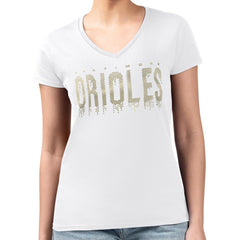 Baltimore Orioles G-III 4Her by Carl Banks Women's Metallic Drop Lightweight V-Neck T-Shirt - White T-shirts