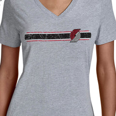 Portland Trail Blazers Starter Women's Team Stripe V-Neck T-Shirt Gray