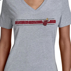 Miami Heat Starter Women's Team Stripe V-Neck T-Shirt Gray
