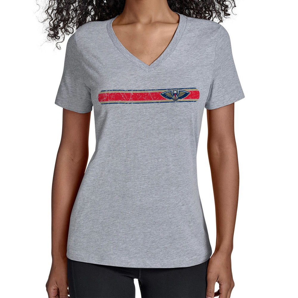 New Orleans Pelicans Starter Women's Team Stripe V-Neck T-Shirt Gray