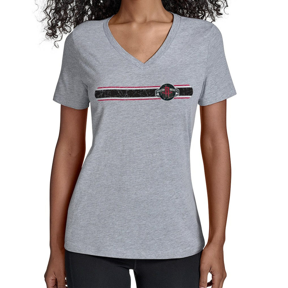 Houston Rockets Starter Women's Team Stripe V-Neck T-Shirt Gray