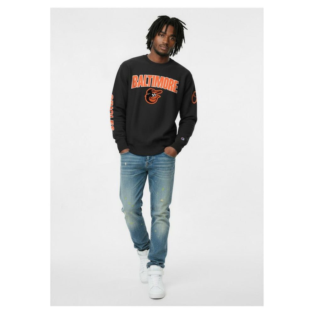 Baltimore Orioles Champion Reverse Weave Chenille Sweatshirt - Black Sweatshirts