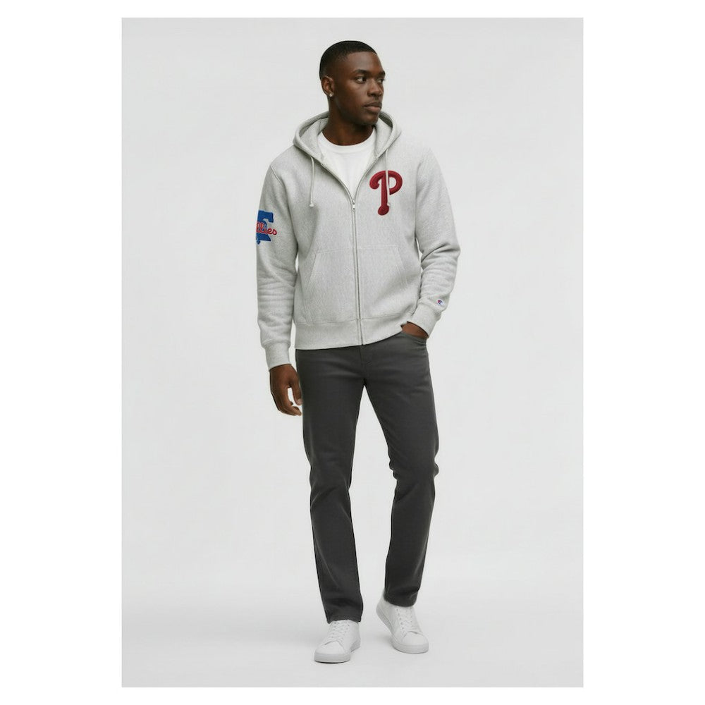 Philadelphia Phillies Champion Reverse Weave Chenille Full-Zip Hoodie - Gray Hoodies