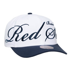 Boston Red Sox Mitchell & Ness Unisex XL Script Pro Crown Snapback Hat - White/Navy Hats