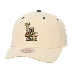 Los Angeles Dodgers Mitchell & Ness Unisex Camo Logo Pro Crown Snapback Hat - Cream Hats