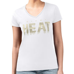 Miami Heat G-III 4Her by Carl Banks Women's Super-Slim-Fit Metallic Drop Lightweight V-Neck T-Shirt White