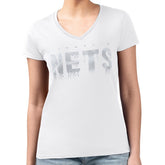 Brooklyn Nets G-III 4Her by Carl Banks Women's Super-Slim-Fit Metallic Drop Lightweight V-Neck T-Shirt White
