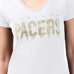 Indiana Pacers G-III 4Her by Carl Banks Women's Super-Slim-Fit Metallic Drop Lightweight V-Neck T-Shirt White