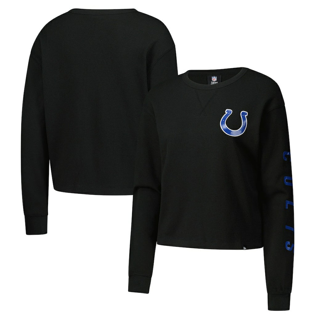 Indianapolis Colts New Era Women's Sport Night Thermal Long Sleeve Cropped T-Shirt Black