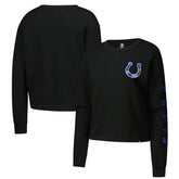 Indianapolis Colts New Era Women's Sport Night Thermal Long Sleeve Cropped T-Shirt Black