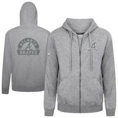 Atlanta Braves Levelwear Podium Chenille Logo Full-Zip Hoodie - Heather Gray Hoodies