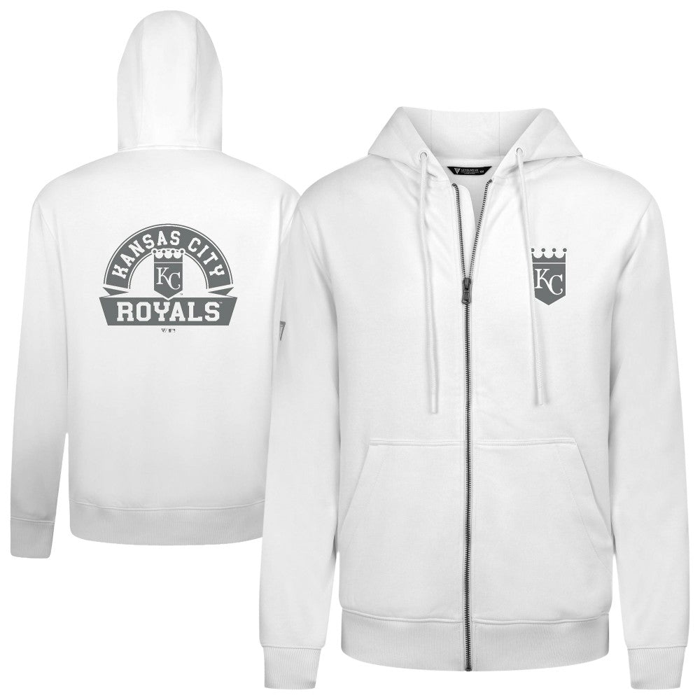 Kansas City Royals Levelwear Podium Chenille Logo Full-Zip Hoodie - White Hoodies