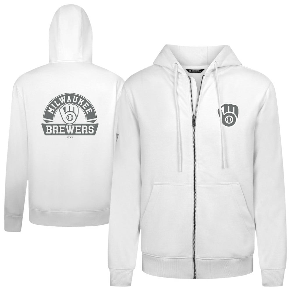 Milwaukee Brewers Levelwear Podium Banner Arch Full-Zip Hoodie - White Hoodies