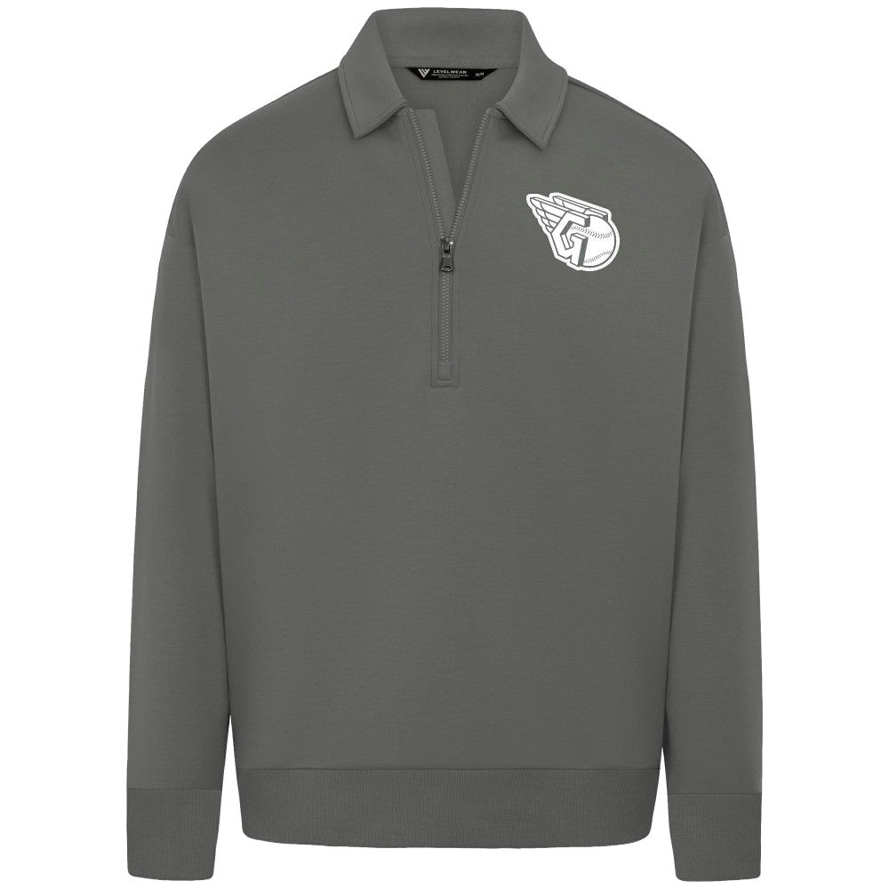 Cleveland Guardians Levelwear Luxe Signature Quarter-Zip Chenille Logo Tri-Blend Sweatshirt - Gray Sweatshirts
