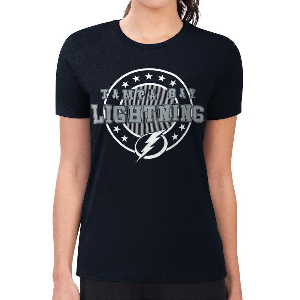 NHL Tampa Bay Lightning G-III 4Her by Carl Banks Women's Super-Slim Lightweight Pinstripe Circle Graphic T-Shirt - Navy