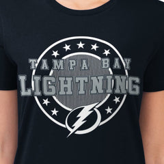 NHL Tampa Bay Lightning G-III 4Her by Carl Banks Women's Super-Slim Lightweight Pinstripe Circle Graphic T-Shirt - Navy