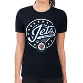 NHL Winnipeg Jets G-III 4Her by Carl Banks Women's Super-Slim Lightweight Pinstripe Circle Graphic T-Shirt - Navy