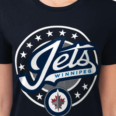 NHL Winnipeg Jets G-III 4Her by Carl Banks Women's Super-Slim Lightweight Pinstripe Circle Graphic T-Shirt - Navy