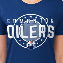 NHL Edmonton Oilers G-III 4Her by Carl Banks Women's Super-Slim Lightweight Pinstripe Circle Graphic T-Shirt - Royal